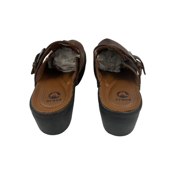 CROCS Cobbler Buckle Strap Leather Clogs Brown - Picture 10 of 11